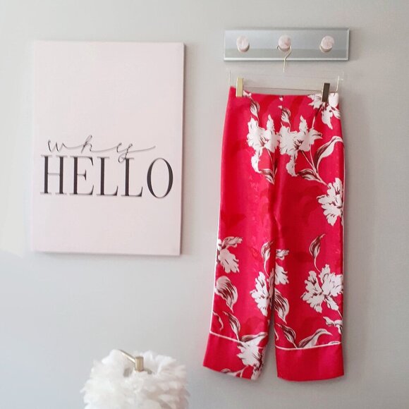 NWOT Zara pink floral print satin effect cropped pants, S - Picture 7 of 7